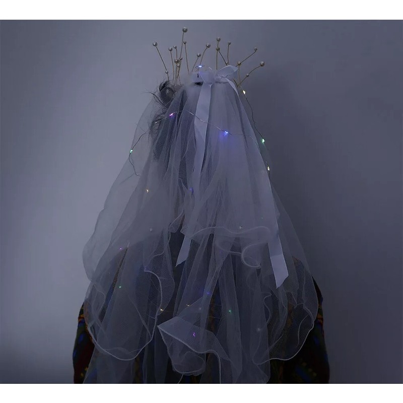 Voal Luminos cu Coronita, Lumina Multicolora, pentru Serbari Copii, Petrecerea Burlacitelor, Marime universala, Lumina LED, Alb [2]