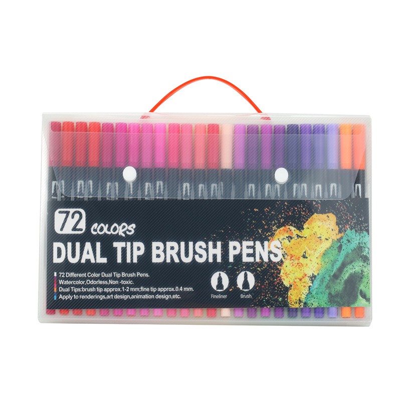 Jucarii Creative - Set 72 Carioci, pe Baza de Apa, 2 Tipuri de Varf, 1-2 mm, 0.4 mm, Corp Carioca Negru, din Plastic, Multicolor