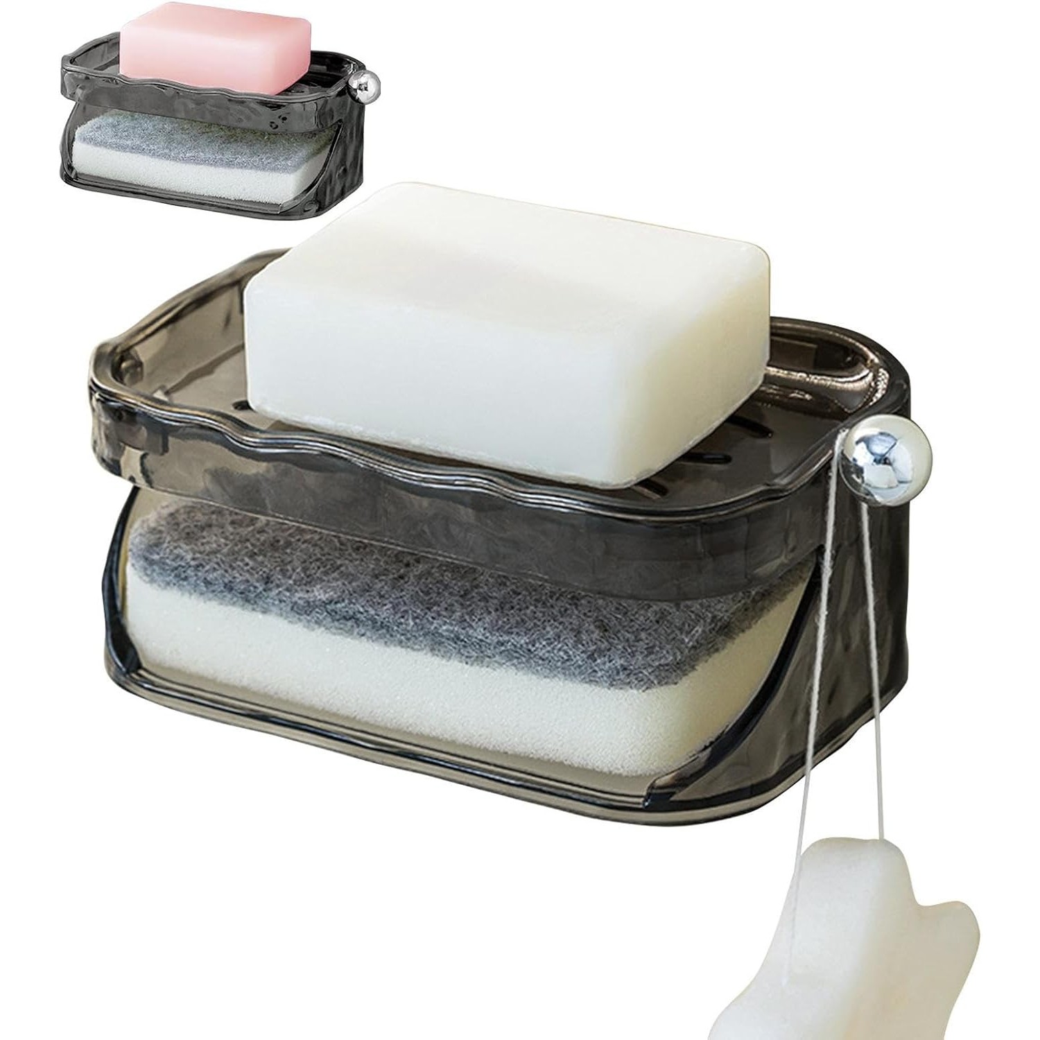 Savoniera Dubla, 2 Straturi, Instalare fara Perforare, Agatatoare Burete, 13.5 x 8.5 x 6 cm, Gri [1]