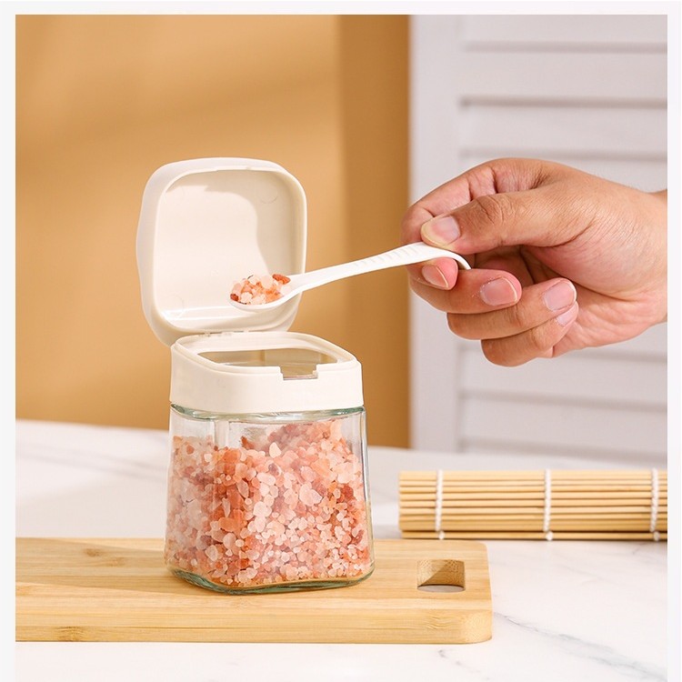 Recipient Condimente, din Stilca, 180 ml, cu Maner si Lingurita, 11.3 x 8.2 cm, Capac Ondulat, Alb [3]