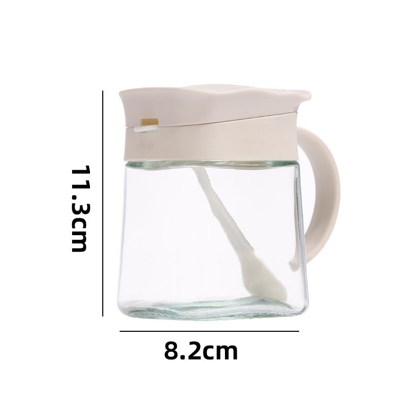 Recipient Condimente, din Stilca, 180 ml, cu Maner si Lingurita, 11.3 x 8.2 cm, Capac Ondulat, Alb [5]