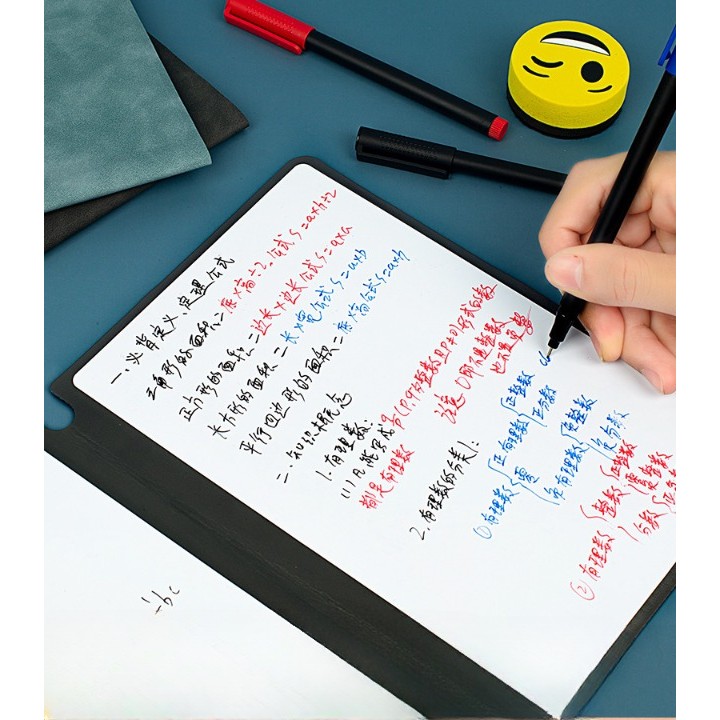 Set Agenda A5 Reutilizabila cu Pagini Tip Tabla, Agenda Pagini Albe cu Stergere Uscata, 3 Markere, 1 Burete ?i 1 Laveta de sters, Portabila, 24 x 16.5 cm, Coperta Piele, Maro [3]