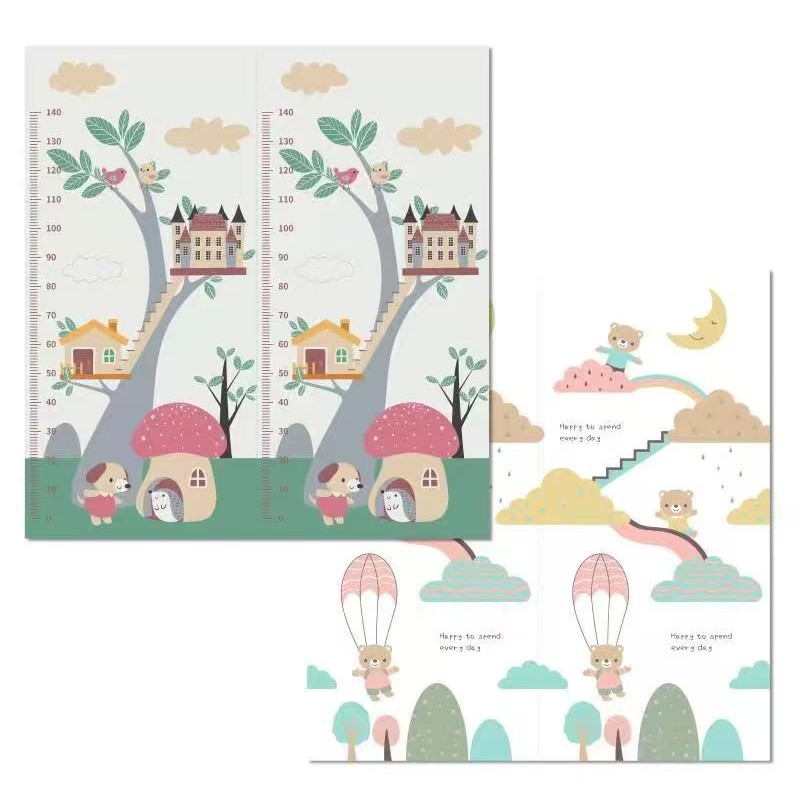 Covorase de joaca - Covoras pentru Copii, cu 2 Fete, Model Ursulet/Catelusi, din XPE+PE, Impermeabil, Antiderapant, Protectie Termica, +3 Luni, Pliabil, 150 x 200 x 1.5 cm, Multicolor