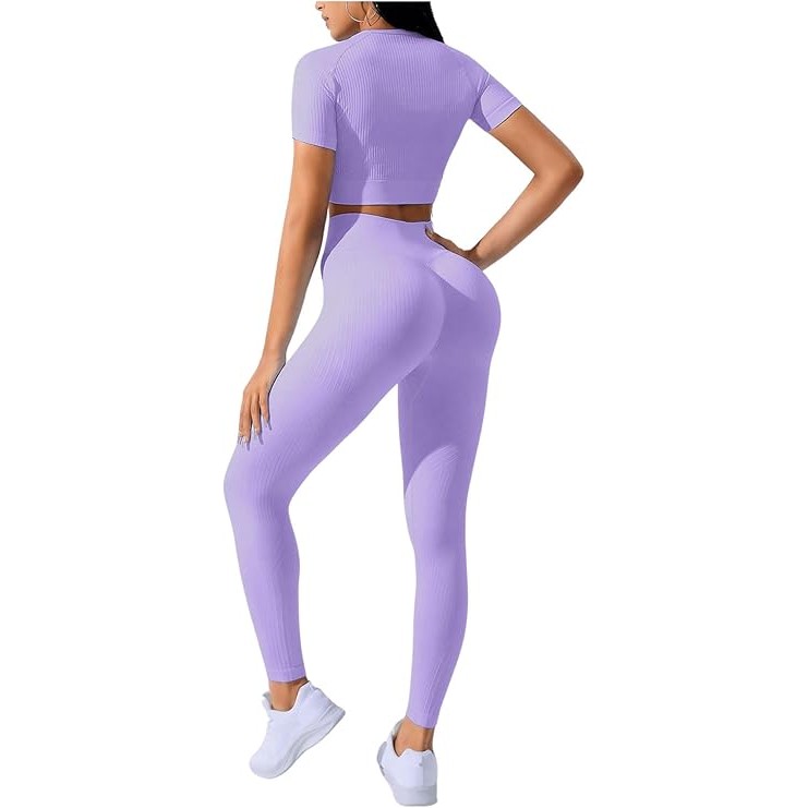 Costum pentru Fitness/Yoga, pentru Femei, Material Elastic, Spandex, Talie Inalta, Mov, Marime M [4]