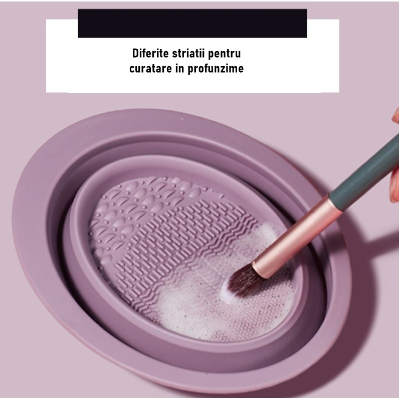 Accesoriu din silicon pentru curatarea accesoriilor makeup, pensule, buretei, 14.5 x 11,5 cm, 2 moduri de utilizare, pliabil, mov [2]