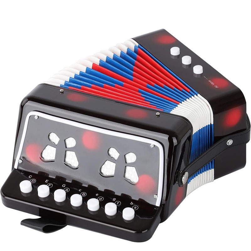 Acordeon Pentru Copii, Acordeon Jucarie pentru Educatie Timpurie, 7 butoane 2 bass, Acordeon Instrument Muzical pentru Copii, 18 x 17 x 10 cm, Negru [2]