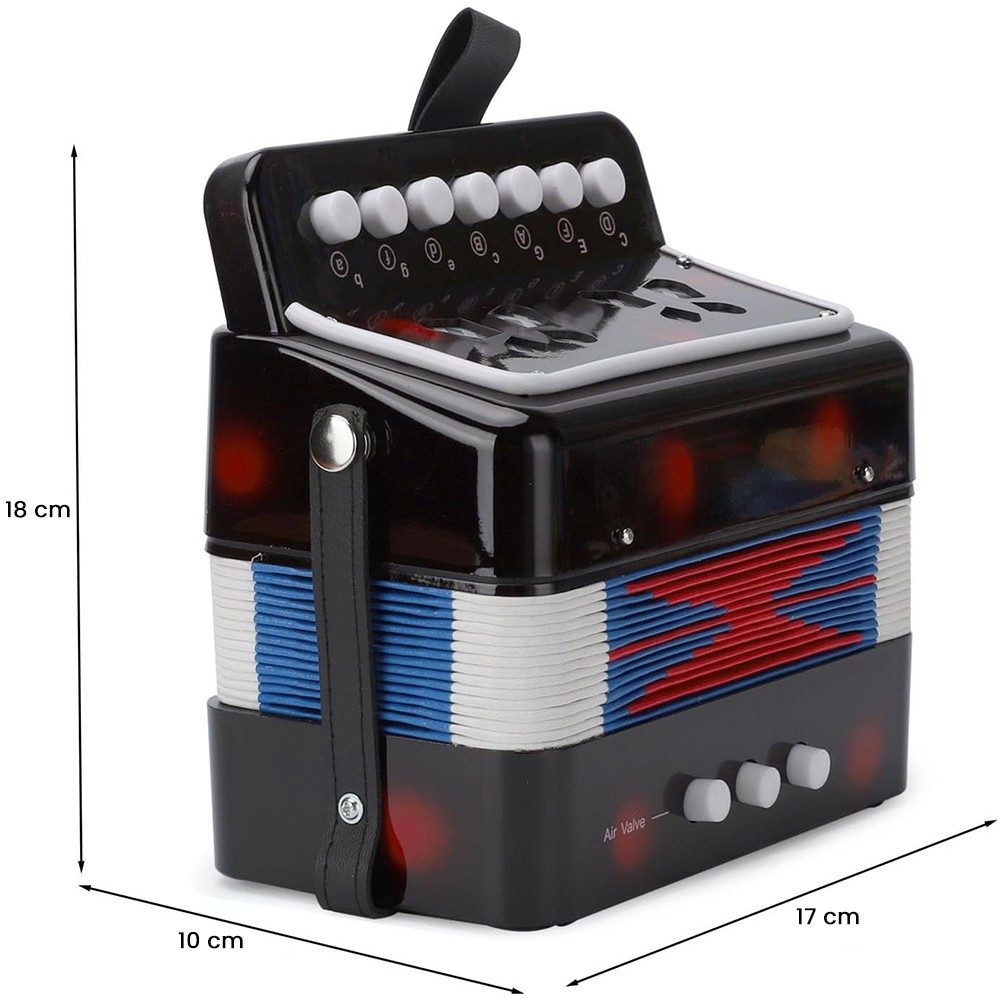 Acordeon Pentru Copii, Acordeon Jucarie pentru Educatie Timpurie, 7 butoane 2 bass, Acordeon Instrument Muzical pentru Copii, 18 x 17 x 10 cm, Negru [3]