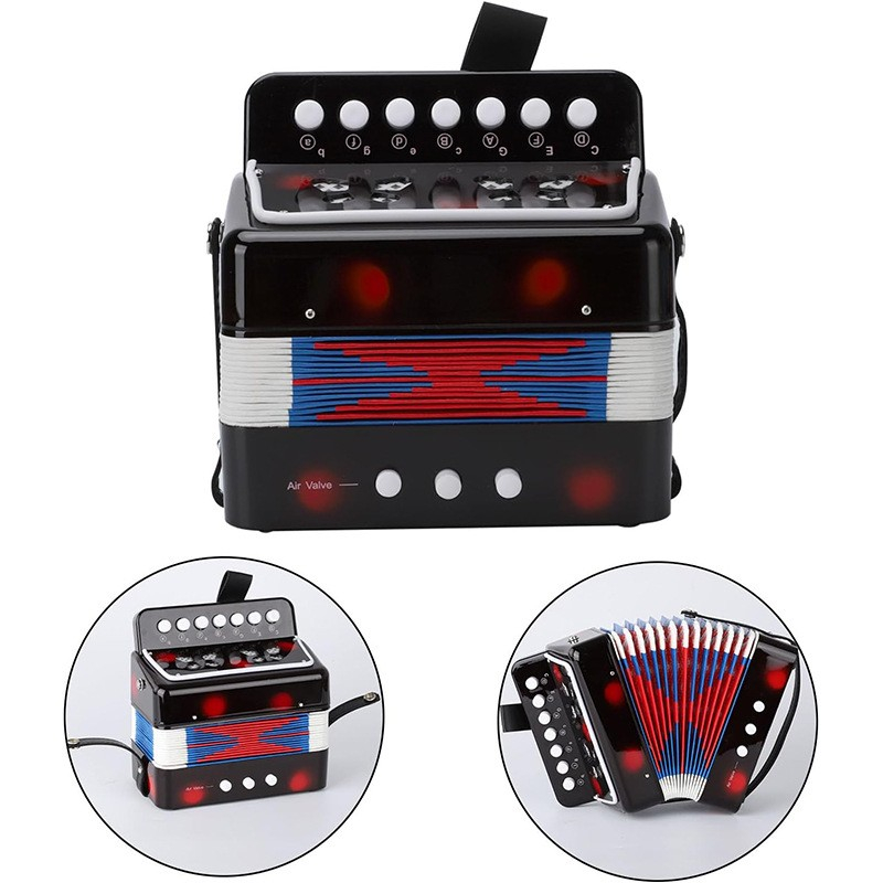 Acordeon Pentru Copii, Acordeon Jucarie pentru Educatie Timpurie, 7 butoane 2 bass, Acordeon Instrument Muzical pentru Copii, 18 x 17 x 10 cm, Negru [4]