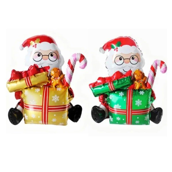 Balon Mos Craciun cu Cadou, din Folie de Aluminiu, 102x83cm, Multicolor [3]