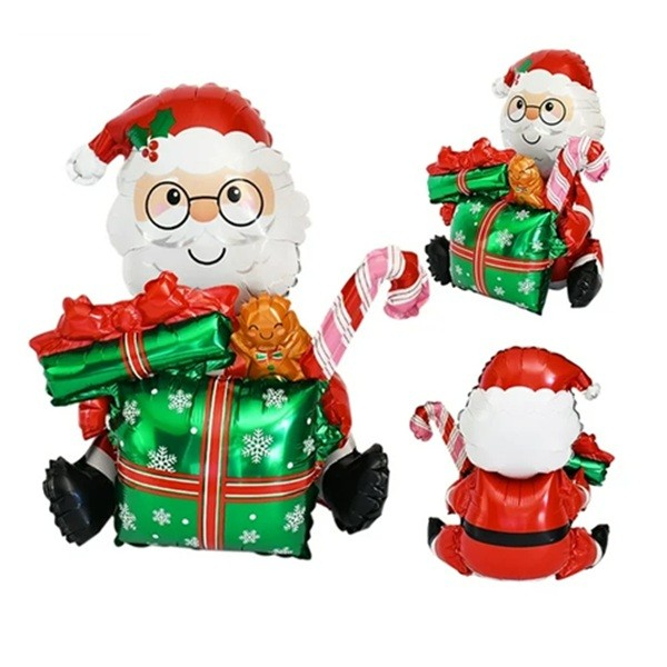 Balon Mos Craciun cu Cadou, din Folie de Aluminiu, 102x83cm, Multicolor [4]