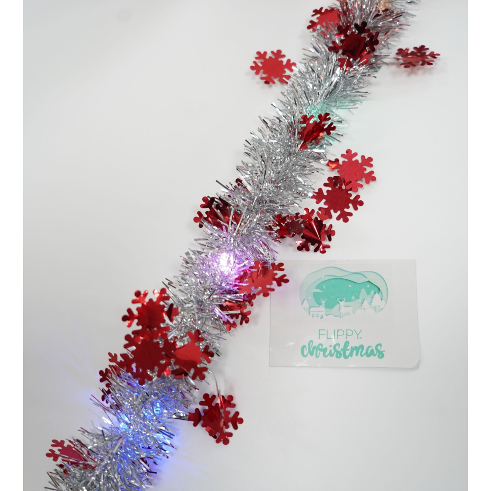 Beteala Craciun cu LED, Rosie, model cu fulgi de nea, 2 m x 5 cm, PVC, Sir, Artificiala, [5]