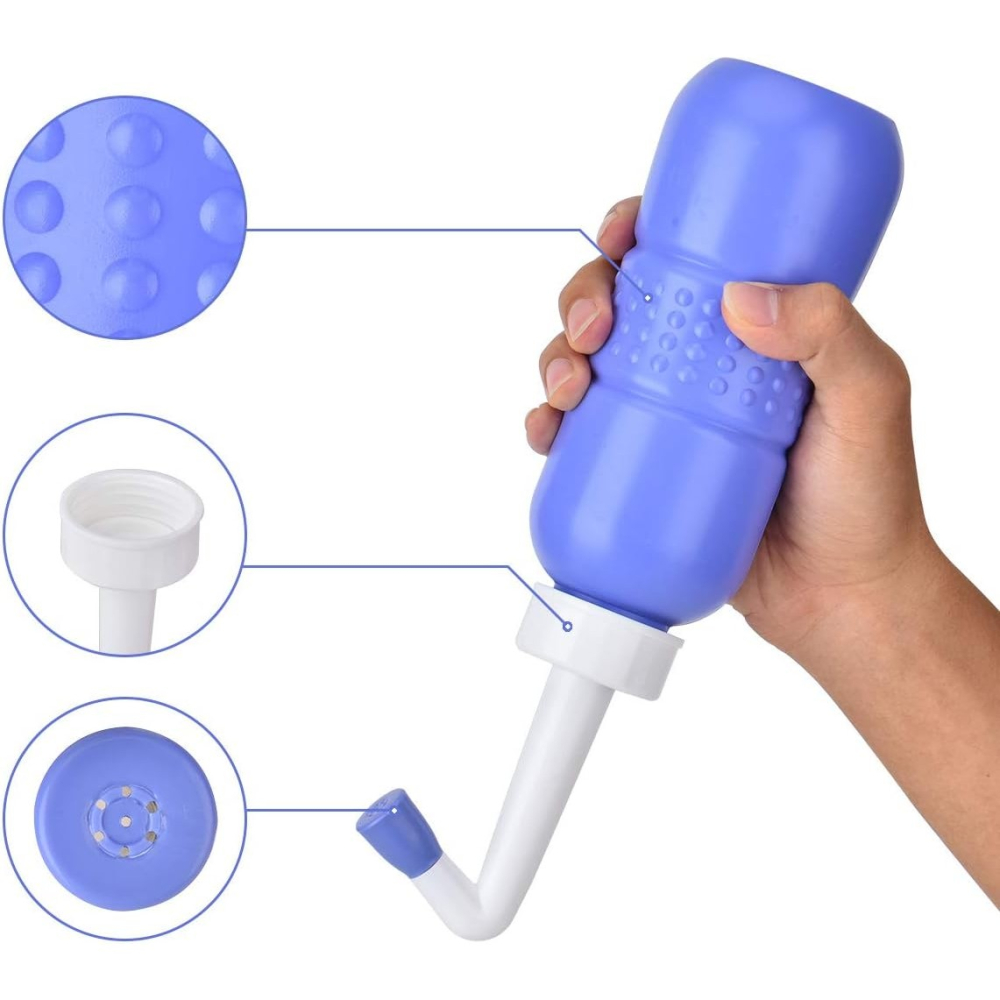 Bideu Portabil pentru Igiena Intima, pentru Postpartum/ Postoperator, 450 mL, cu Capac si Husa Galbena, 29.5x7 cm, Culoare Recipient Mov [11]