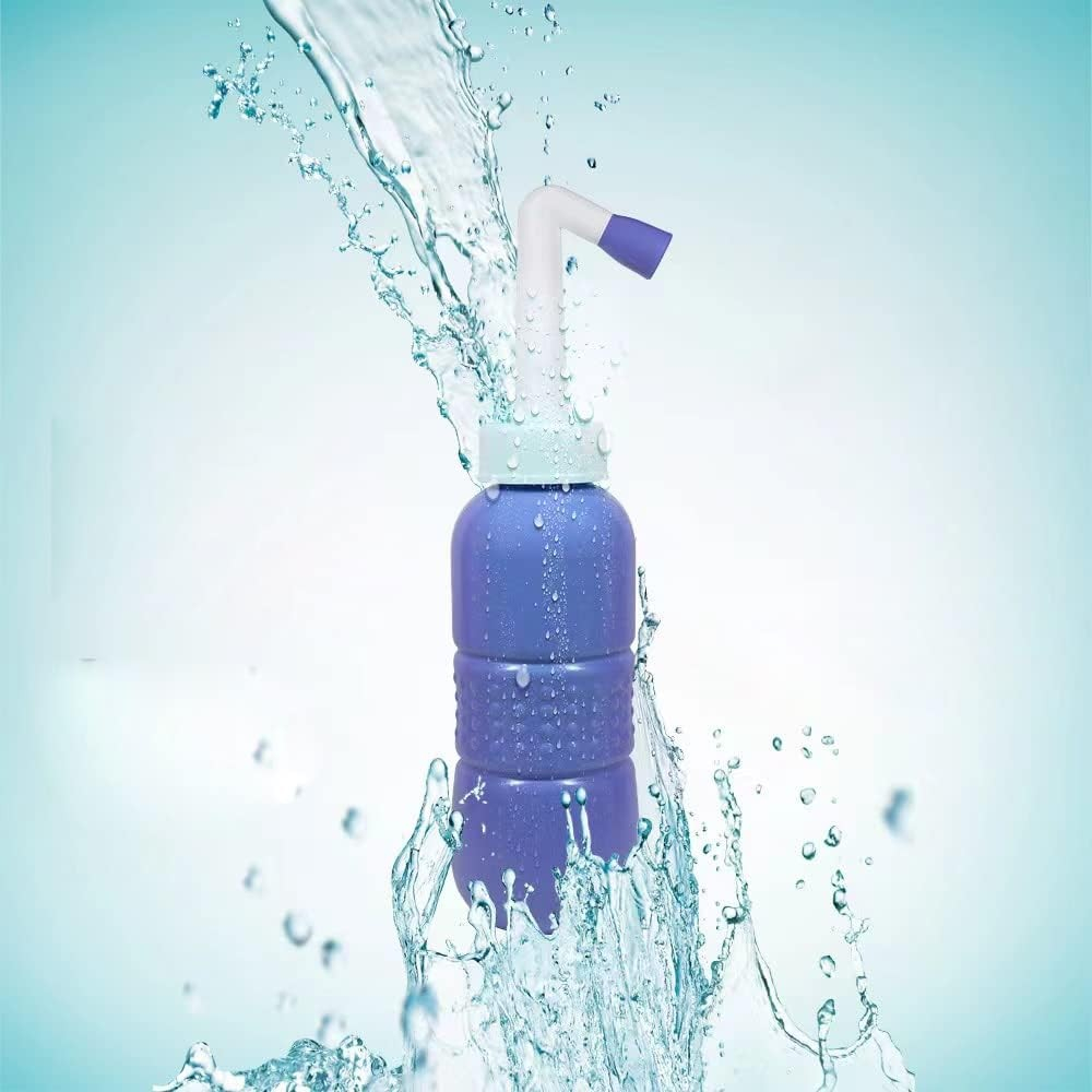 Bideu Portabil pentru Igiena Intima, pentru Postpartum/ Postoperator, 450 mL, cu Capac si Husa Galbena, 29.5x7 cm, Culoare Recipient Mov [15]