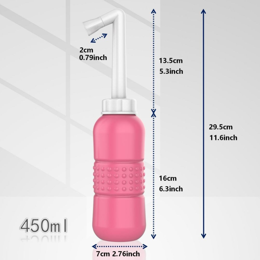 Bideu Portabil pentru Igiena Intima, pentru Postpartum/ Postoperator, 450 mL, cu Capac si Husa Galbena, 29.5x7 cm, Culoare Recipient Roz [3]