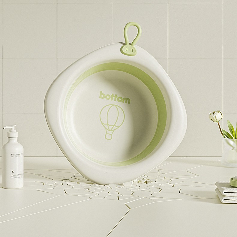 Cada Pliabila pentru Baie pentru Copii, Cadita pentru Bebelusi, Model Romb cu Balon, Verde, 31.5x31.5x3.5 cm, 3L [12]