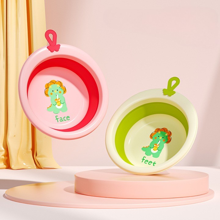 Cada Pliabila pentru Baie pentru Copii, Cadita pentru Bebelusi, Model Rotund cu Dinozaur, Roz, 30x30x3.7 cm, 4L [3]