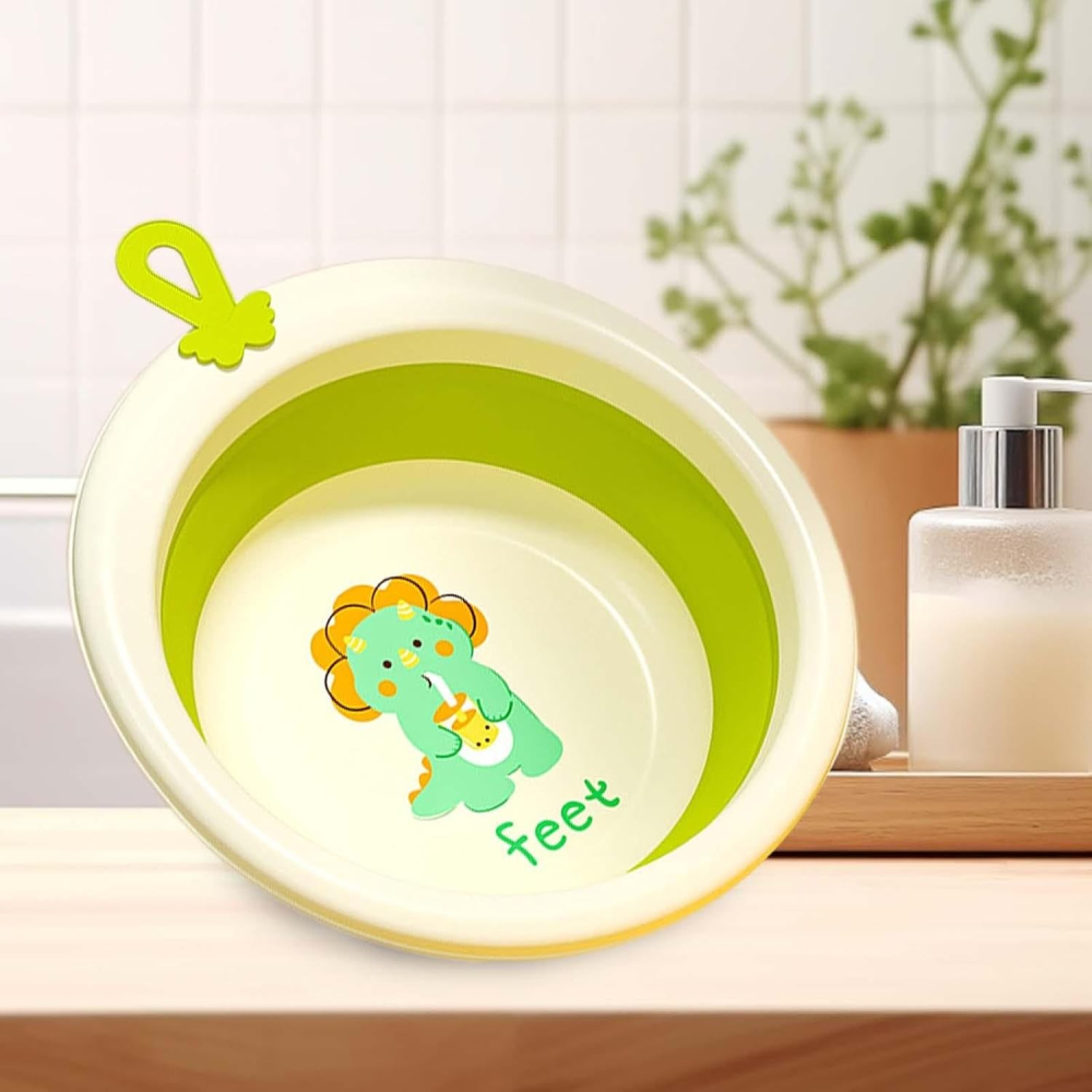 Cada Pliabila pentru Baie pentru Copii, Cadita pentru Bebelusi, Model Rotund cu Dinozaur, Verde, 30x30x3.7 cm, 4L [2]