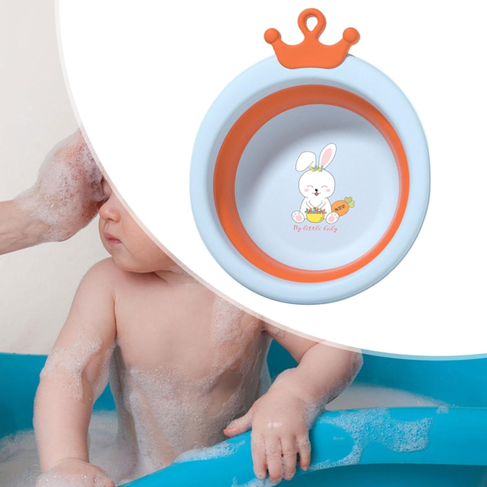 Cada Pliabila pentru Baie pentru Copii, Cadita pentru Bebelusi, Model Rotund cu Iepuras, Blue, 30x31x3.5 cm, 3.3 L [7]