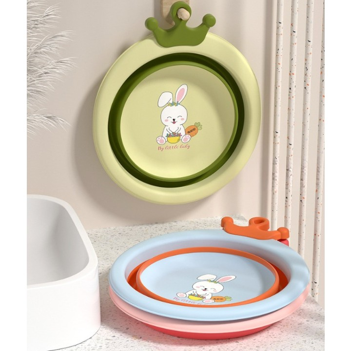 Cada Pliabila pentru Baie pentru Copii, Cadita pentru Bebelusi, Model Rotund cu Iepuras, Blue, 30x31x3.5 cm, 3.3 L [10]