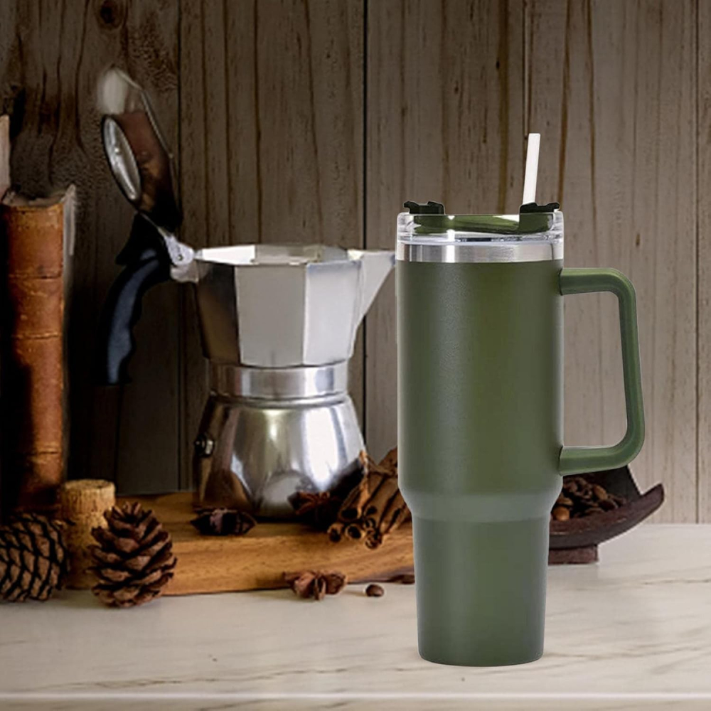 Cana Termos din Plastic, pentru Bauturi Calde si Reci, cu Maner, 9.9x9.9x27 cm, Verde Army [7]