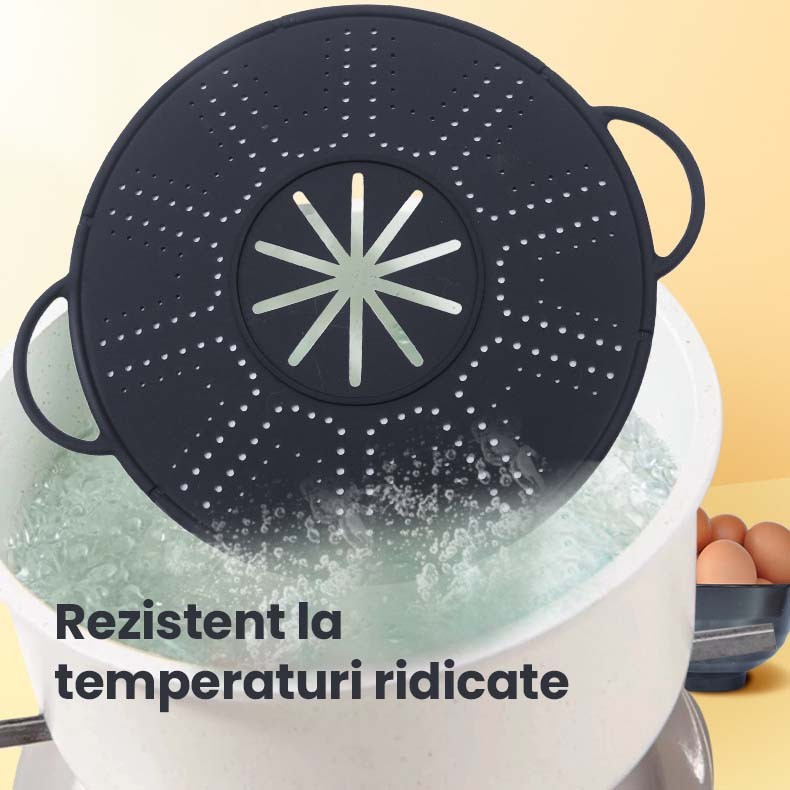 Capac Sita pentru Tigaie, Flippy, 28 inch, Capac din Silicon pentru Scuregere, Rezistent la Remperaturi ridicate, Anti-Stropire, Deflector de Ulei, Negru [5]