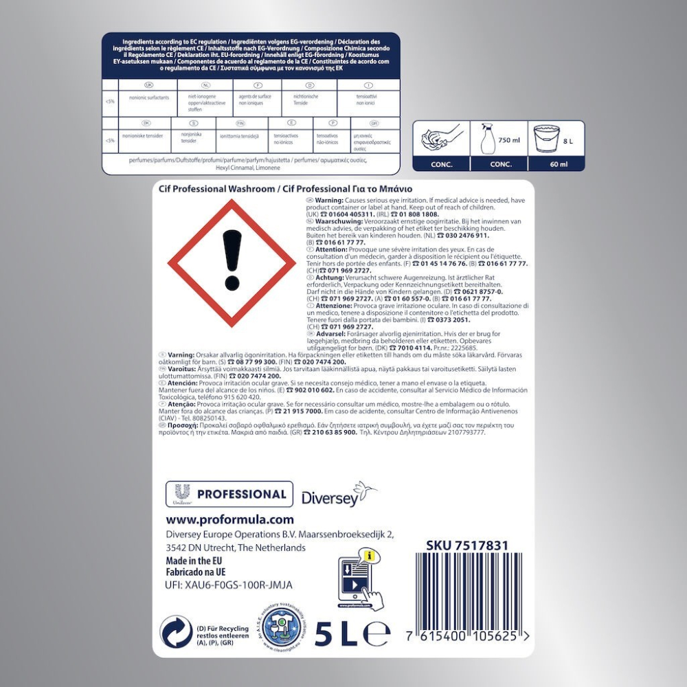 CIF Professional Washroom - Detergent si Detartrant pentru Suprafetele din Baie, 5 L [6]