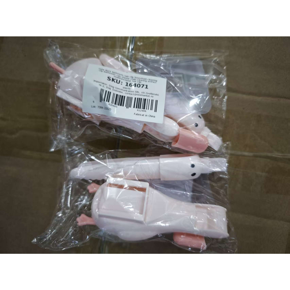 Cleste Multifunctional, 2in1, Cleste pentru Parul Cazut si Mini Racleta pentru Depuneri, din ABS, Model Rata, Roz [2]