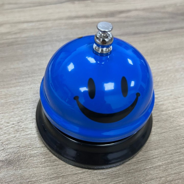 Clopotel Metalic Multifunctional, Albastru cu Imprimeu Smiley Face, 7.5x7.5x6.5 cm, Receptie, Restaurant, Cafenele [7]
