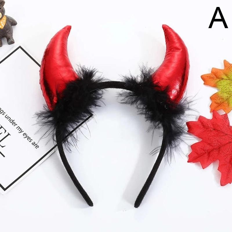 Coronita Deghizare, Model Cornite Devil, Rosu Satinat cu Puf Negru, Marime Universala [5]