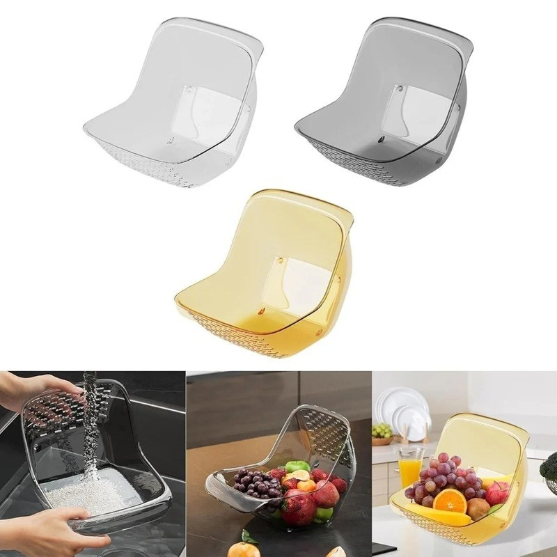 Cos de Spalat Legume/Fructe, cu Scurgere Apa, din PET, 15.5 x 18.6 x 16.2 cm, Galben [3]