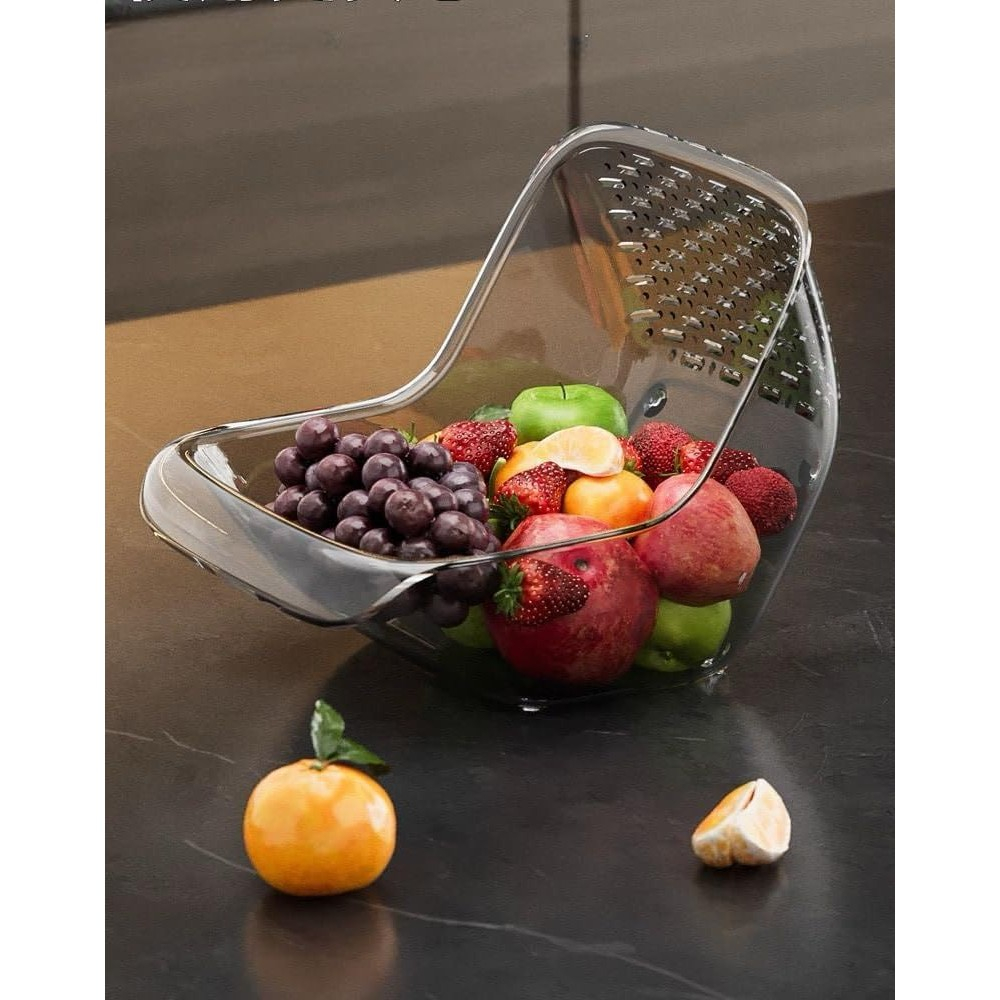 Cos de Spalat Legume/Fructe, cu Scurgere Apa, din PET, 15.5 x 18.6 x 16.2 cm, Gri [5]