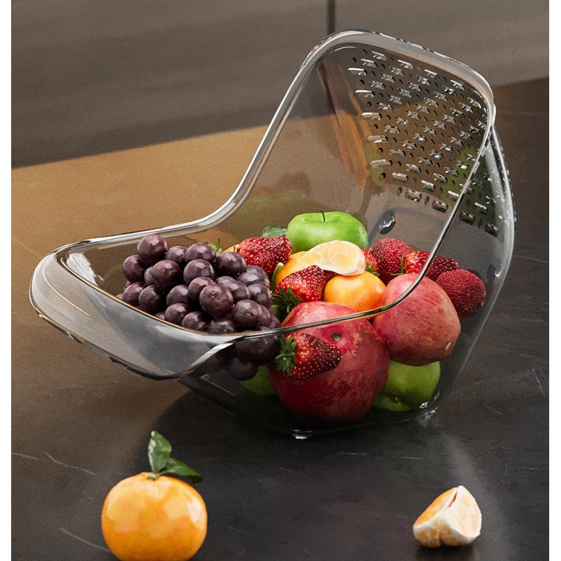 Cos de Spalat Legume/Fructe, cu Scurgere Apa, din PET, 15.5 x 18.6 x 16.2 cm, Gri [2]