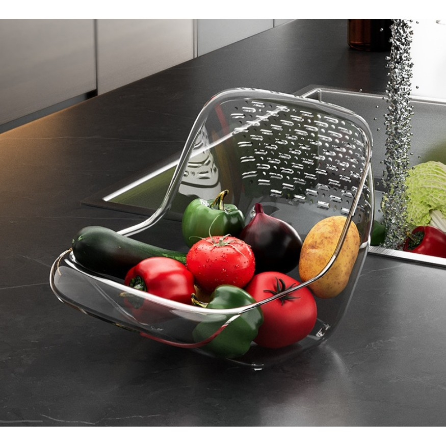 Cos de Spalat Legume/Fructe, cu Scurgere Apa, din PET, 15.5 x 18.6 x 16.2 cm, Transparent [4]