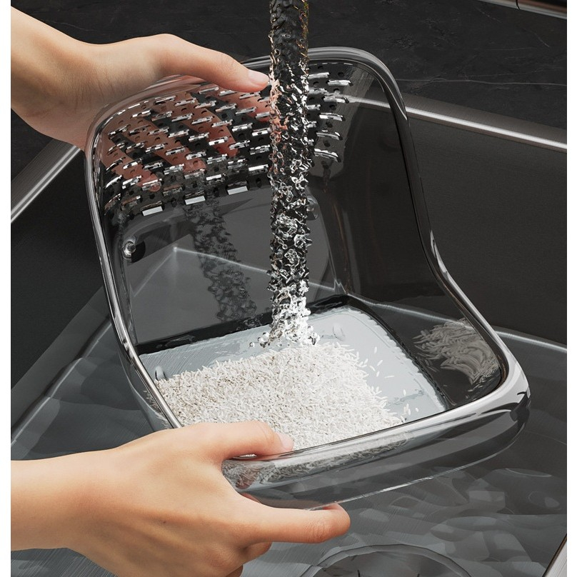 Cos de Spalat Legume/Fructe, cu Scurgere Apa, din PET, 15.5 x 18.6 x 16.2 cm, Transparent [3]