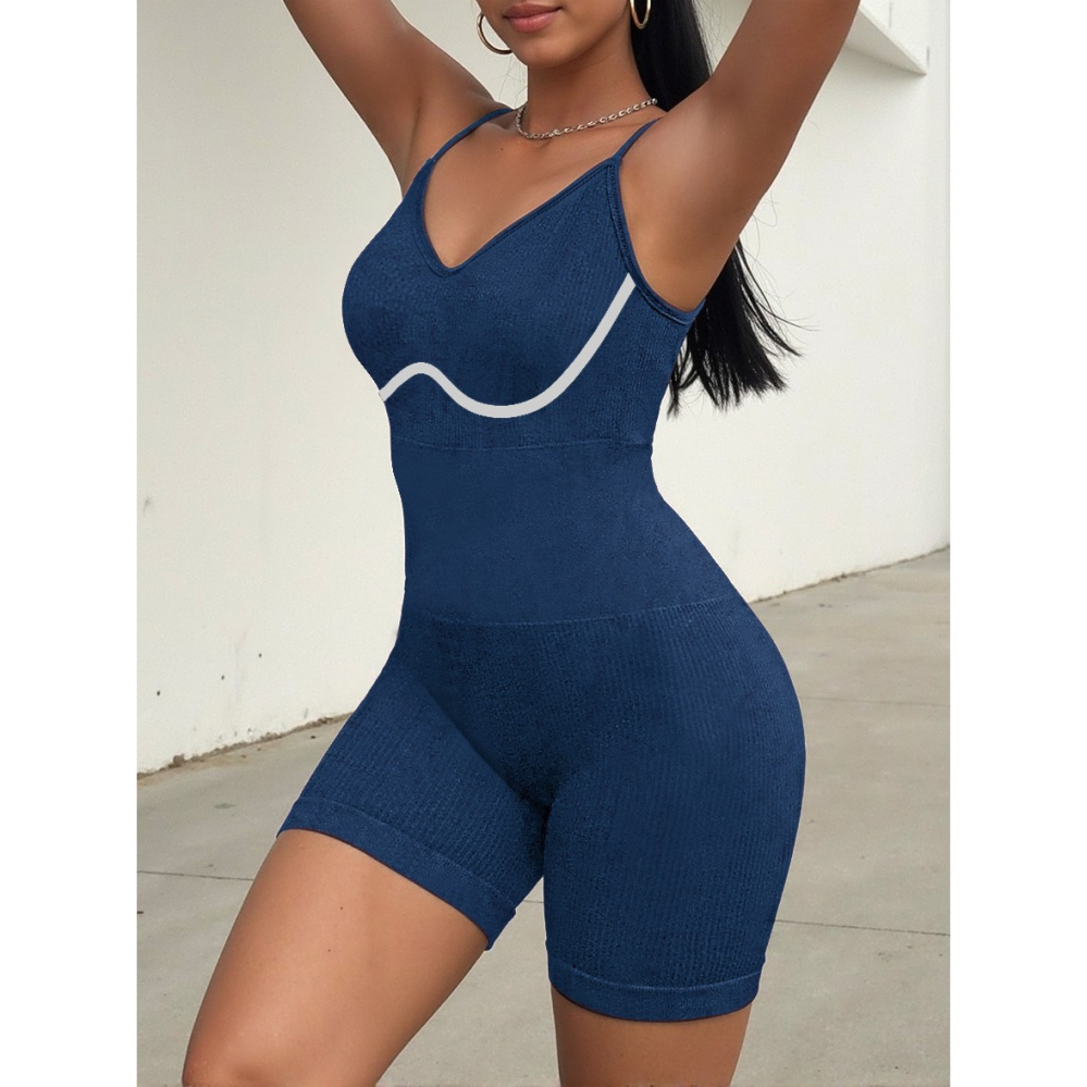Costum de Fitness/Yoga, One Piece, pentru Femei, Material Elastic, Spandex, Albastru, Marime S [2]