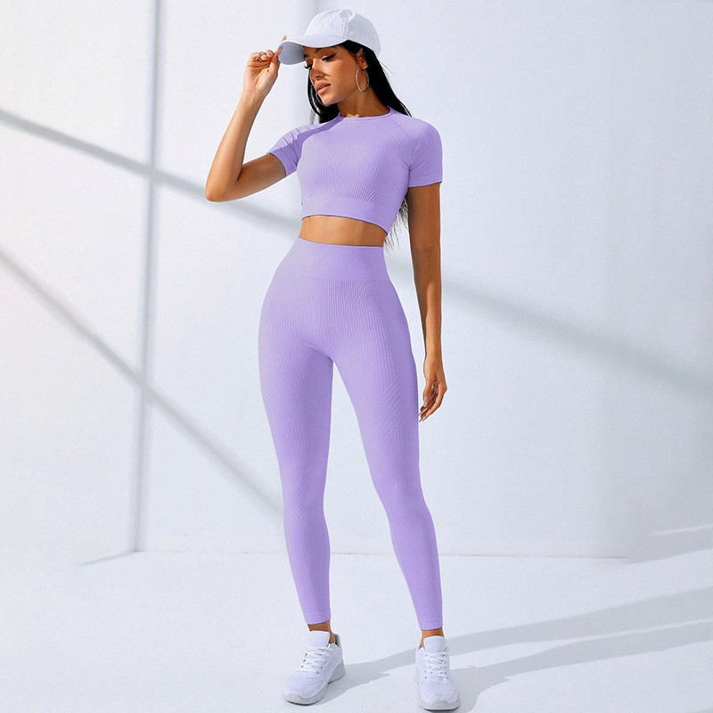 Costum pentru Fitness/Yoga, pentru Femei, Material Elastic, Spandex, Talie Inalta, Mov, Marime S [5]