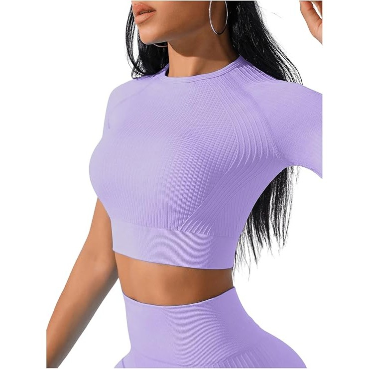 Costum pentru Fitness/Yoga, pentru Femei, Material Elastic, Spandex, Talie Inalta, Mov, Marime S [2]
