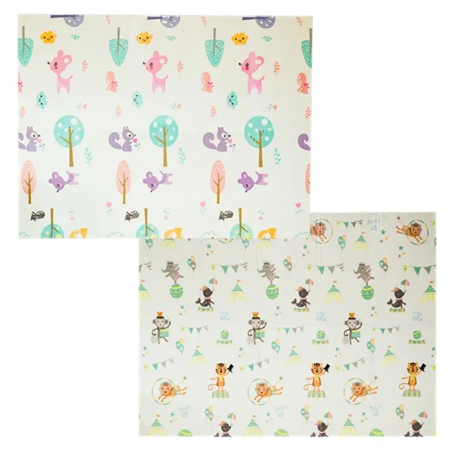 Covoras pentru Copii, cu 2 Fete, Model Caprioare/Circ, din XPE+PE, Impermeabil, Antiderapant, Protectie Termica, +3 Luni, Pliabil, 150 x 200 x 1 cm, Multicolor [1]