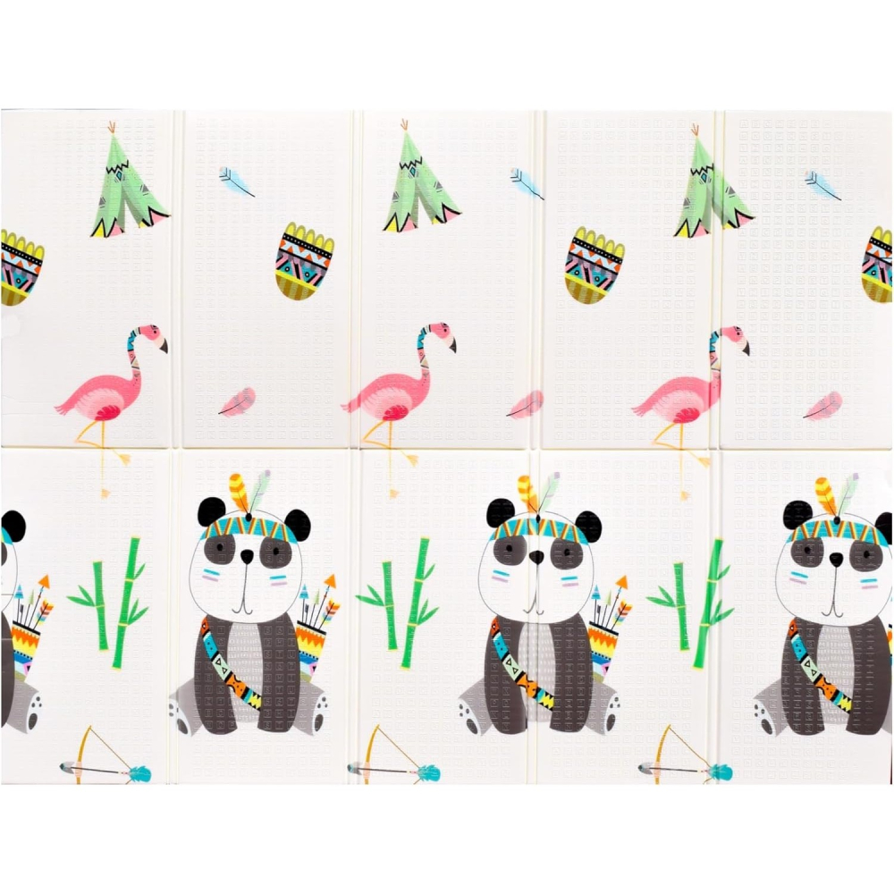 Covoras pentru Copii, cu 2 Fete, Model Caprioare/Panda, din XPE+PE, Impermeabil, Antiderapant, Protectie Termica, +3 Luni, Pliabil, 150 x 200 x 1 cm, Multicolor [2]