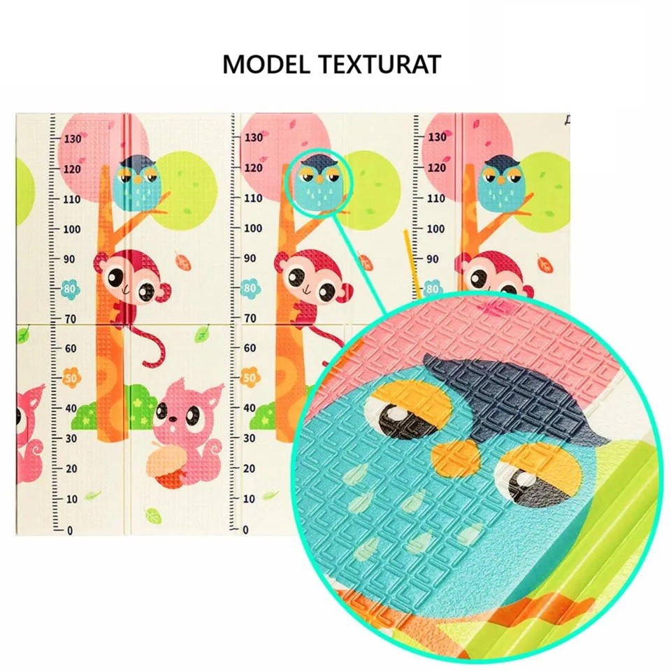 Covoras pentru Copii, cu 2 Fete, Model Maimute/Indieni, din XPE+PE, Impermeabil, Antiderapant, Protectie Termica, +3 Luni, Pliabil, 150 x 200 x 1 cm, Multicolor [4]