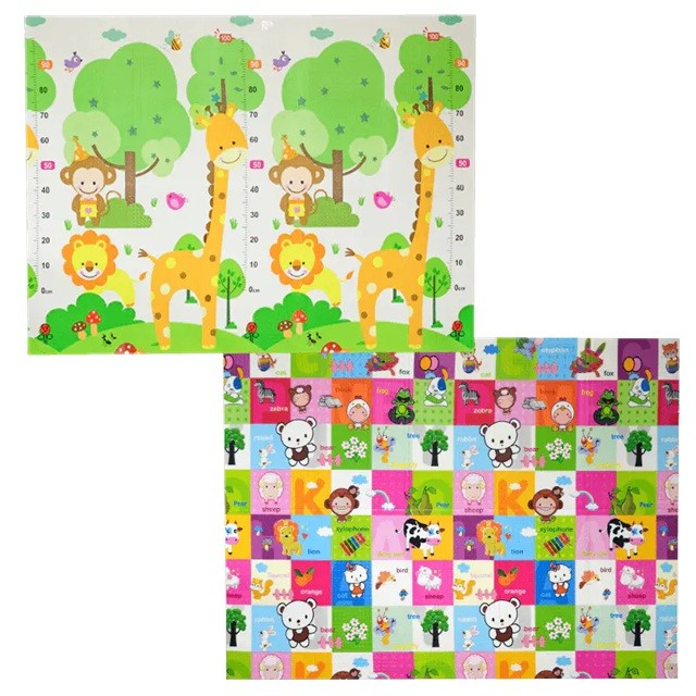 Covoras pentru Copii, cu 2 Fete, Model Safari/Animale, din XPE+PE, Impermeabil, Antiderapant, Protectie Termica, +3 Luni, Pliabil, 150 x 200 x 1 cm, Multicolor [1]