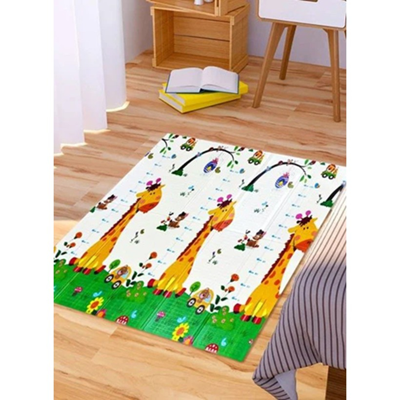 Covoras pentru Copii, cu 2 Fete, Model Trafic/Girafe, din XPE+PE, Impermeabil, Antiderapant, Protectie Termica, +3 Luni, Pliabil, 180 x 200 x 1 cm, Multicolor [3]