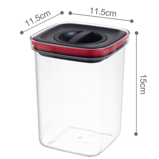 Cutie de Depozitare Alimente, Cutie de tip Container, Recipient pentru Cereale in Bucatarie, 11.5 x 11.5 x 15 cm, volum 1200 ml, Transparenta cu Capac Negru [2]