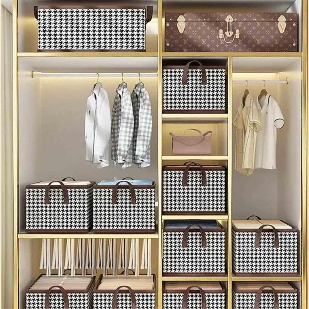 Cutie De Depozitare, Pentru Haine, Lenjerie, Sosete Si Sutiene, Material Textil, 6 Compartimente, 44x30x20 cm, Culoare Alb-Negru [2]