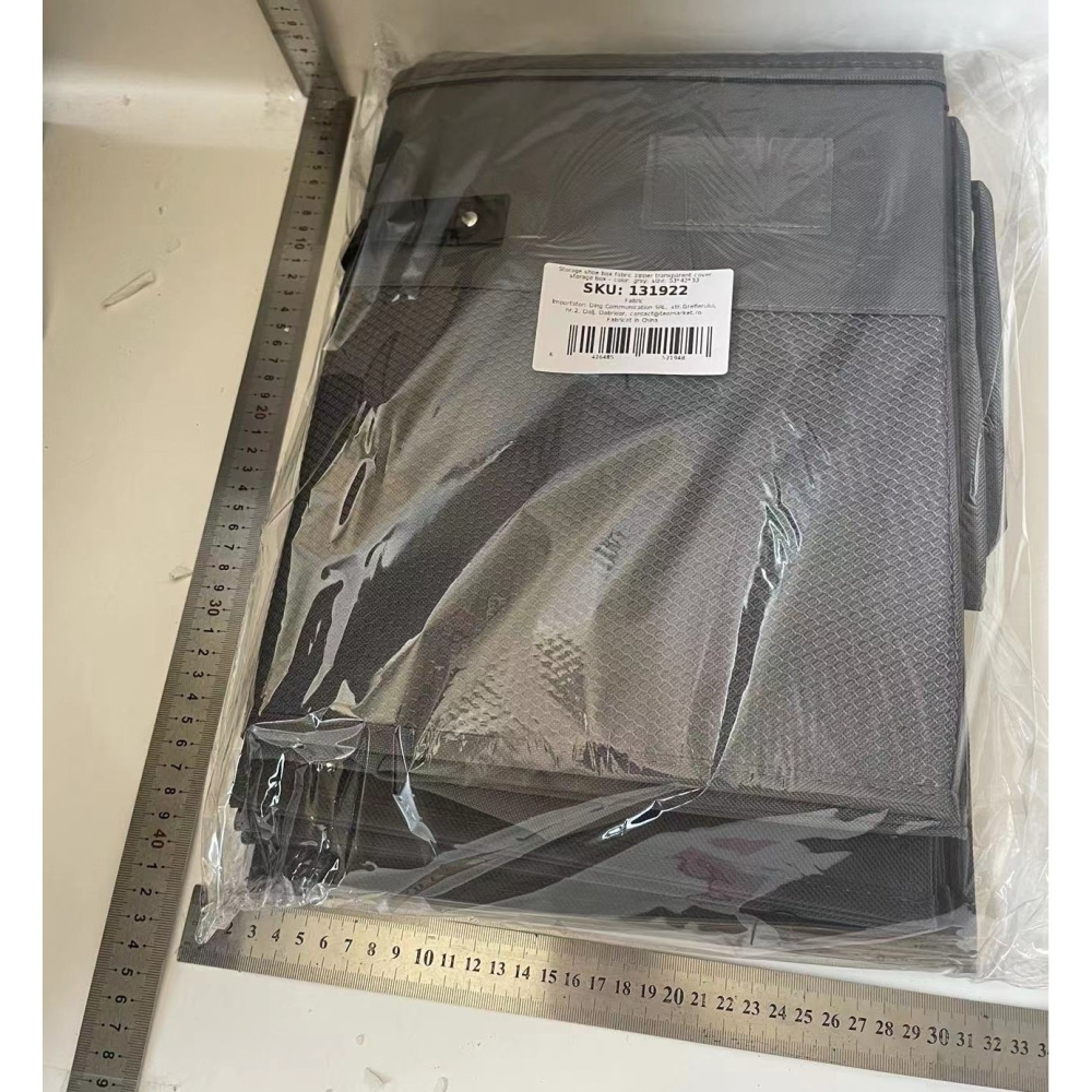 Cutie de Depozitare pentru Pantofi, 53x42x33 cm, cu Capac Transparent si Fermoar, din Panza Oxford, Pliabila, Gri [2]