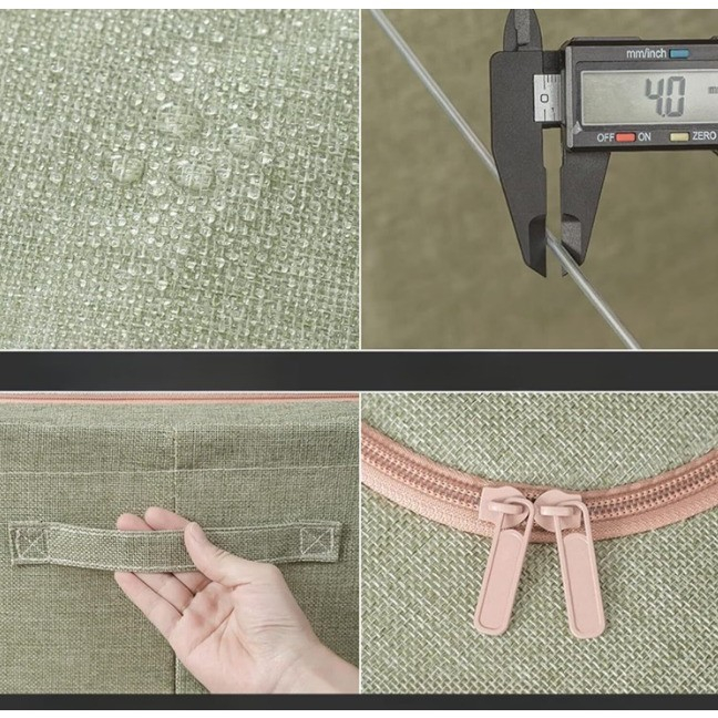 Cutie de Depozitare Pliabila, Cu fermoar Bidirectional, 66 L, Textil, 50x40x33 cm, Cadru Metalic, o Fereastra, Suport Baza Stabil din Plastic, Verde [3]