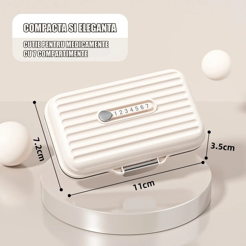 Cutie Medicamente, Bej, 7 Compartimente, Portabila si Compacta, 11x7.2x3.5 cm, Ideala pentru Uzul Cotidian [2]