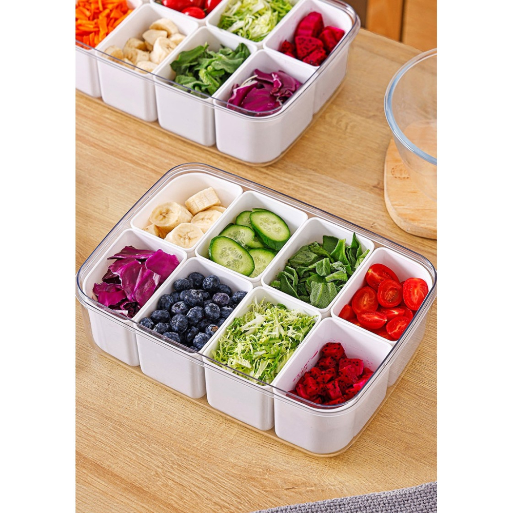 Cutie pentru Depozitare Alimente, 8 Compartimente cu Capac, Material PET+PP, 29 x 20 x 9 cm, Alb/Transparent [6]