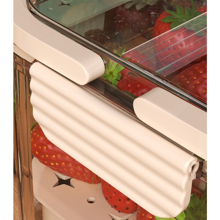 Cutie pentru Depozitare Alimente, de Uz Casnic, 2 Compartimente, Zona pentru Gheata, Mentinere Fresh, cu Maner, Material PET, 23x15x10.8 cm, Bej [16]