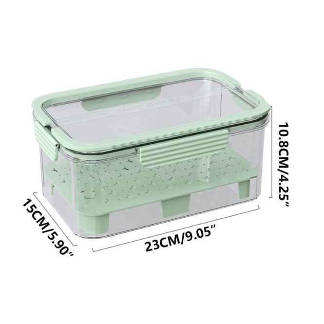 Cutie pentru Depozitare Alimente, de Uz Casnic, 2 Compartimente, Zona pentru Gheata, Mentinere Fresh, cu Maner, Material PET, 23x15x10.8 cm, Verde [4]